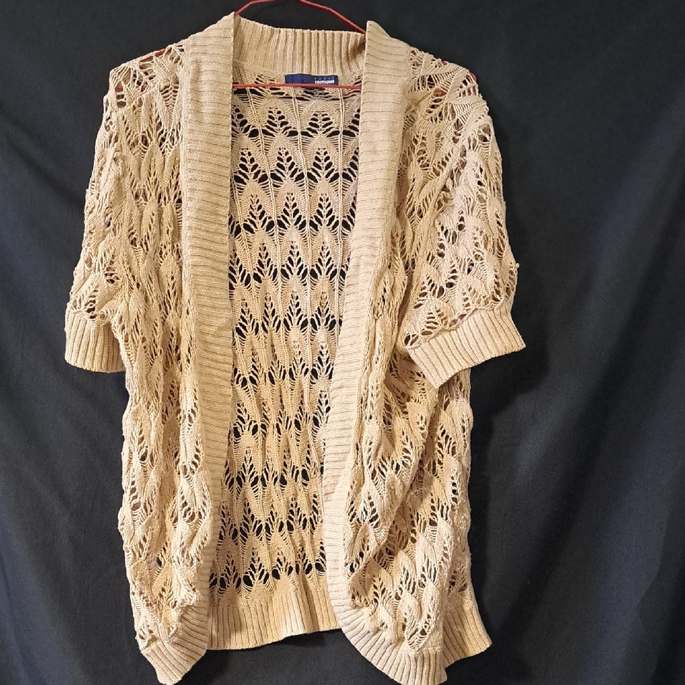 Basic Editions Women's Beige Open-Knit Cardigan